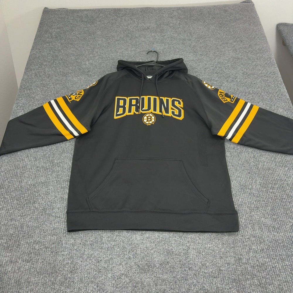 Boston Bruins NHL Hoodie Mens L Black Polyester Striped Graphic Sportswear
